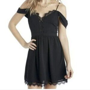 WAYF Off The Shoulder Dress Black Lace Mini Lined Size Large